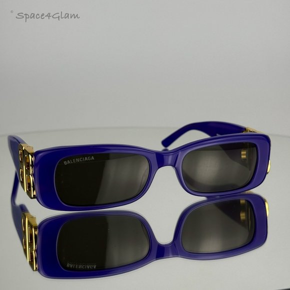 NEW Balenciaga BB0096S 004 Violet Gold Gray Rectangle Unisex Sunglasses - Picture 3 of 14